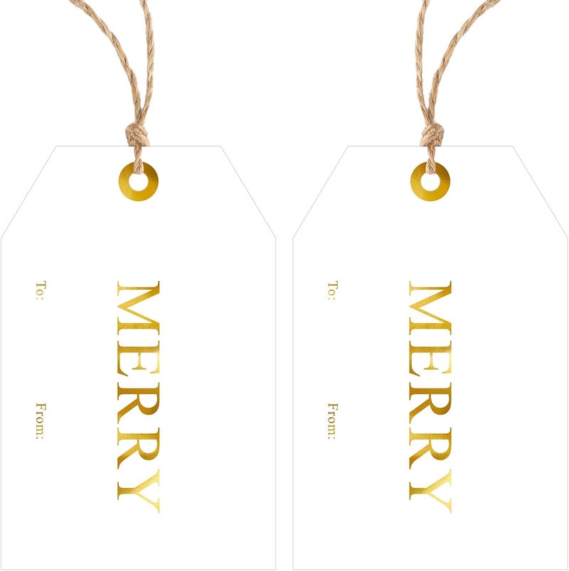 Alynta Christmas Gift Tags with String - 50Pcs Holiday Name Tags Gold Foil Xmas to and from Tag Merry Paper Tag for Christmas Presents Gift Wrapping Xmas Decorations - Image 1